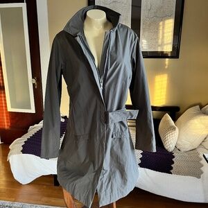 Stina Sayre Gray All-weather Gray Zip-up Half-Belt Trench Coat Made in USA